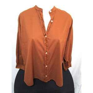 Everlane Burnt Orange 3/4 Sleeve Flowy Button Up Blouse Women M